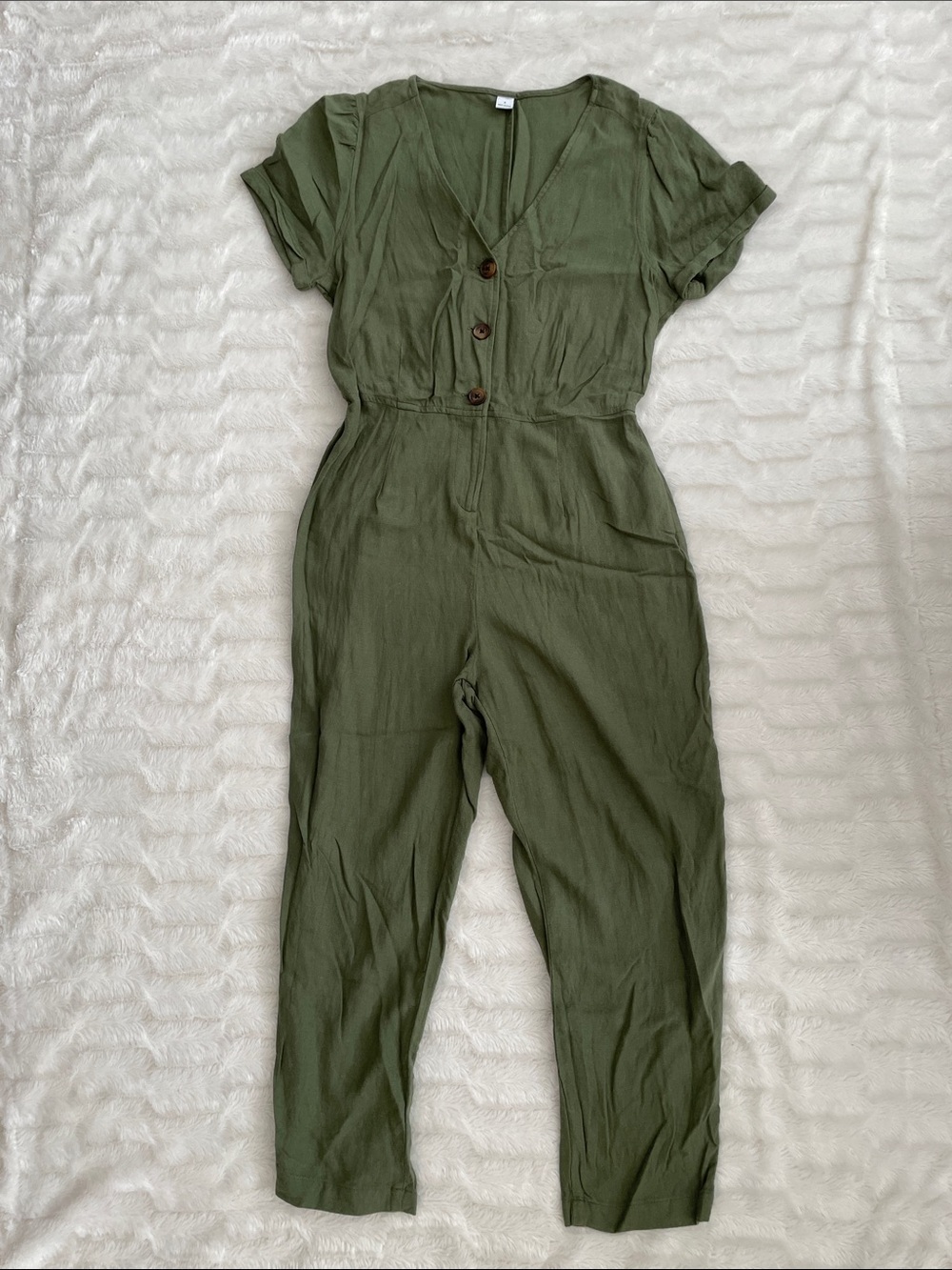 Old Navy Olive Green Short-Sleeve Button-Front Jumpsuit